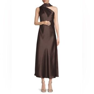 BROWN Halter Midi Dress Gown size S